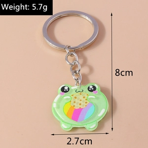 Green frog acrylic keychain with mushroom heart cookie detail, weight 5.7g, size 8x2.7cm