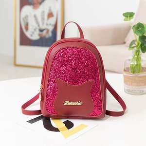 Mini Sac À Dos Femmes Cuir PU Paillettes Décor Oreilles Chat Petit Sac Bandoulière Avec Port Écouteurs Mode