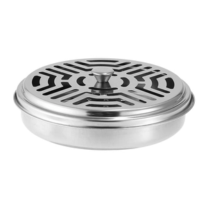 Modern stainless steel mosquito coil holder with heart pattern cutout lid and metal base