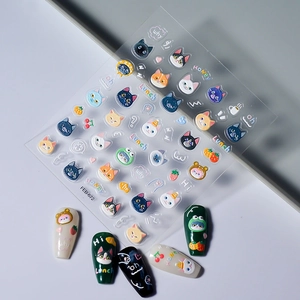 Autocollants 3D en relief chat et fruits pour nail art sur différents ongles