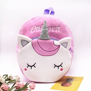 Pink and white plush unicorn backpack for kids with sequin horn and unicorn embroidery