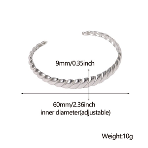 Dettagli del bracciale ritorto in acciaio argento da 9mm con diametro interno regolabile