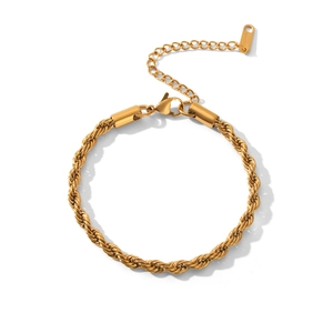Detail showing 18k gold plated rope chain bracelet with lobster clasp and extension