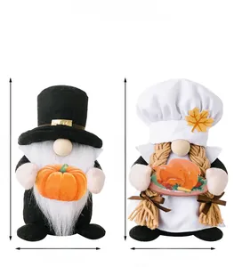 Thanksgiving gnome set with pumpkin and turkey details including height dimensions