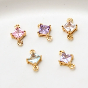 Five colored square zircon geometric connectors with gold copper trim for DIY jewelry making