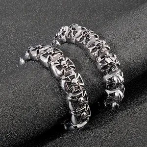 Vintage Men's 316L Stainless Steel Skull Cross Bracelet Heavy Punk Gothic Biker Link Chain Jewelry