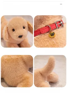 Détails de la peluche Golden Retriever avec tissu en vison et un collier à clochette