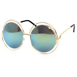 Retro-Sonnenbrille mit rundem Metall-Doppelrahmen und blau-grünen Verlaufsgläsern