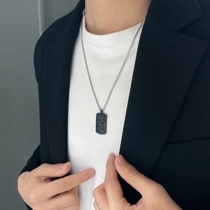 Silver hexagram pendant necklace with black micro-pave zircon on high-quality titanium steel