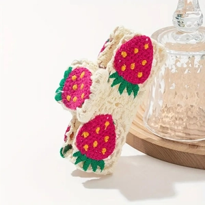 Handmade knitted strawberry hair claw clip in cream white for French rustic hairstyle