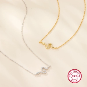 Elegant 925 sterling silver snake pendant necklace with zircon stones in gold and silver