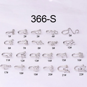 22 styles of silver non-pierced copper nose rings with cubic zirconia in a matrix layout