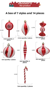 Detalle de adornos navideños rojos y blancos con piruletas y bastones de caramelo