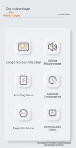 Detail view of LCD wall clock featuring silent movement and ultra-thin 5mm frame design