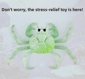 Detail of light green squishy crab toy made of flexible silicone with textured surface