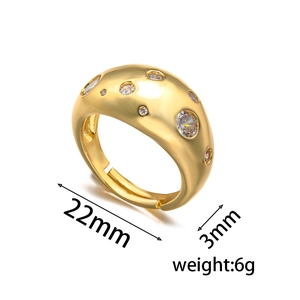 Fashionable gold-plated dome ring with zircon stone inlay and dimensions 22mm x 3mm