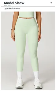 Detailansicht der hellfruchtgrünen Yoga-Leggings mit hohem Bund und passendem Sportoberteil