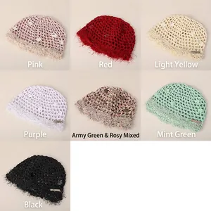 Bonnets au crochet faits main avec paillettes et franges en plusieurs coloris