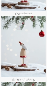 Exquisite wooden Santa Claus ornament featuring pine branches and festive red holiday decor