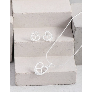 Minimalist S925 silver jewelry set featuring heart pretzel pendant necklace and stud earrings