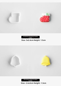 Mini Christmas cookie cutters set showing dimensions for stocking and bell shapes