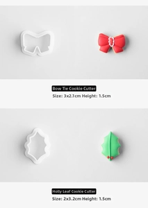 Mini Christmas cookie cutters set with holly leaf and bow shapes for fondant molding