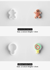 Mini gingerbread man and lollipop cookie cutters with dimensions of 3cm in height