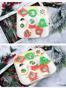 Macro shot of festive Christmas cookies with transparent centers and colorful candy sprinkles
