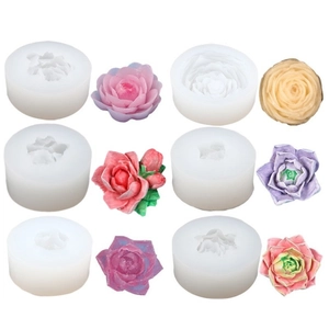 3D peony flower silicone molds with colorful succulent candle samples on white background