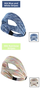 Detail of VR eye mask headbands with blue stripes and rainbow patterns in elastic fabric