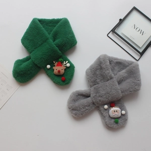 Plush Christmas scarves for kids with 3D reindeer and Santa Claus plush toy decorations