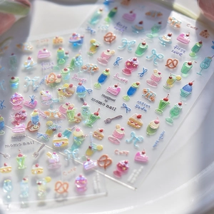 Stickers nail art 3D gaufrés aux motifs de desserts macaron et motifs soda