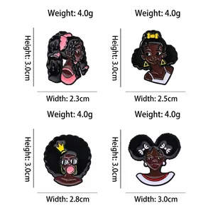 Set of four Hip-hop style African girl enamel brooches with size and weight specs
