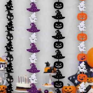 Halloween felt banners with pumpkin ghost and witch designs for festive party decoration