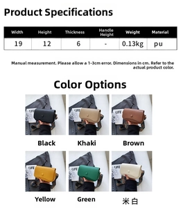 Detailed size chart showing dimensions and PU leather material for this vintage crossbody bag
