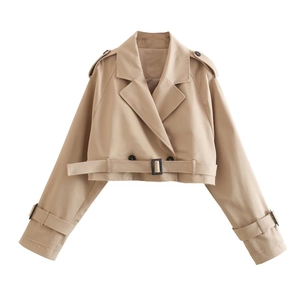 Giacca Trench Corta Donna Doppio Petto Risvolto Giacca A Vento Corta Con Cintura Poliestere Y2K Streetwear