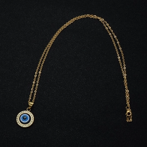 Collier pour femme en acier inoxydable doré 18K avec pendentif mauvais œil et cristaux