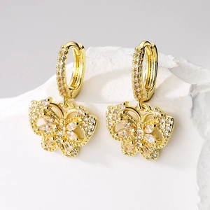 Fashion Copper Rhinestone Butterfly Flower Hoop Earrings For Women 18K Gold Plated Inlaid Huggie Earrings Fine Jewelry