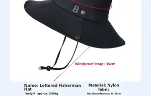 Détail d'un chapeau bob noir en nylon avec aérations et cordon de serrage réglable