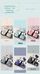 Detailed comparison of 7-piece travel organizer sets in six various colors for luggage