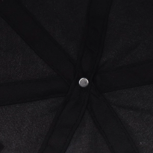 Close-up of black washed baseball cap interior showing reinforced seams and metal rivet