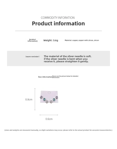 Detailed size chart and specifications for oval zircon stud earrings with copper base