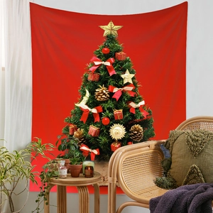 Dettaglio dell'arazzo dell'albero di Natale stampato in digitale su morbido tessuto poliestere