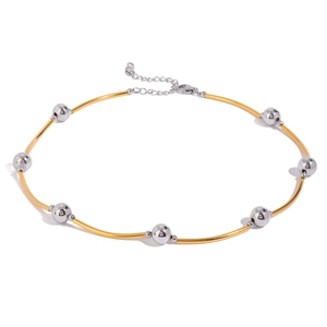 Minimalist gold and silver two-tone curved tube choker necklace with adjustable clasp