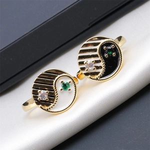 Creative gold Yin Yang evil eye open rings with colorful enamel and zircon stones