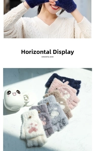 Detail of soft faux mink knit gloves with pink cat paw prints in five color options