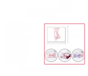 Detailed size chart for kids' satin bow headband showing dimensions and age range