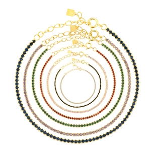 Colorful zircon S925 sterling silver tennis bracelets in radial layout with gold plating