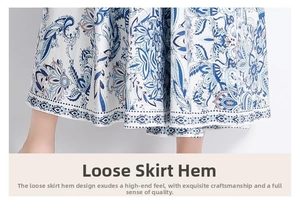 Close-up of ethnic print hemline on a vintage floral maxi dress with refined stitching