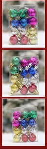Set of 3cm colorful Christmas tree ball ornaments with stripe and star textures